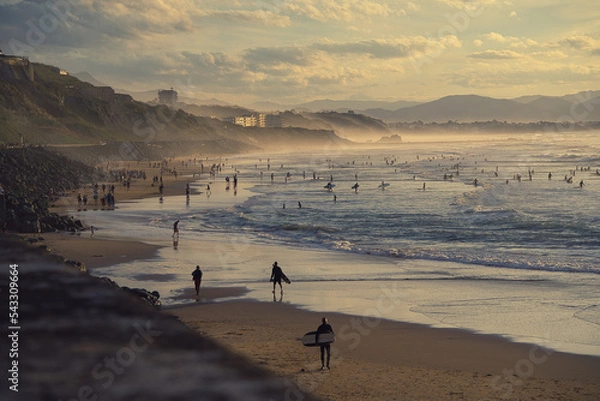 Obraz Panoramic view of the beautiful Cote des Basques beach in Biarritz