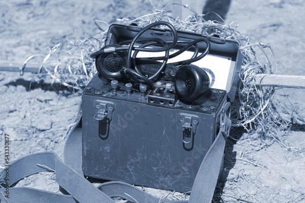 Fototapeta American original militray phone of WWII during historical reenactment of WWII