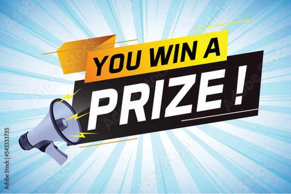 Fototapeta 	
you win prize word concept vector illustration with megaphone and 3d style for use landing page, template, ui, web, mobile app, poster, banner, flyer, background, gift card, coupon, wallpaper