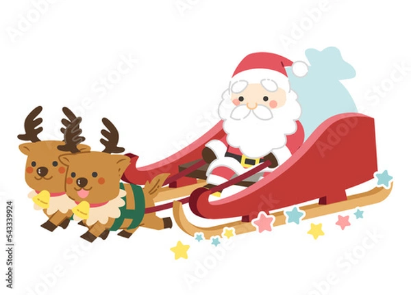Obraz そりに乗っているサンタクロースとトナカイのイラスト／線画なし