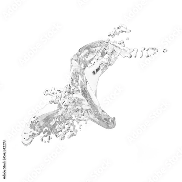 Fototapeta Water splashes with blue liquid waves with swirls and drops a realistic