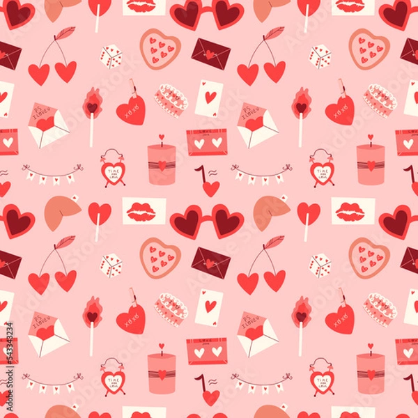 Obraz Happy Valentine's Day seamless pattern. Romantic elements and hearts.