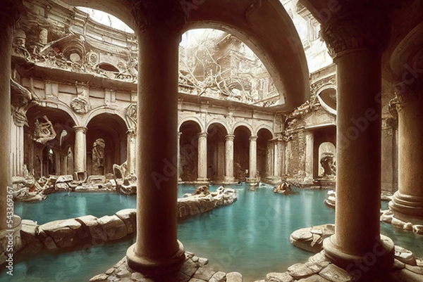 Fototapeta AI generated image of an ancient Roman bath house 