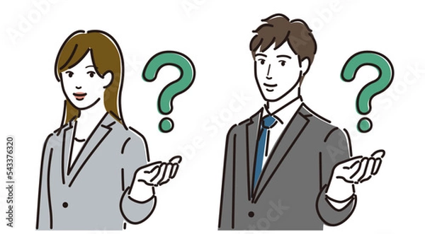 Fototapeta 会社員　ビジネスパーソン　ビジネスマン　はてなマークを浮かべる　男女セット