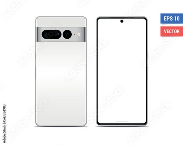 Fototapeta Realistic vector flat Google Pixel 7 Pro mock-up with blank screen isolated on white background. Scale image any resolution