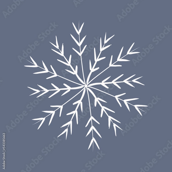 Fototapeta Snowflake in doodle style, winter holiday decoration on background.