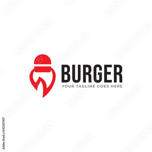 Obraz burger with fire, grilled burger logo design vector