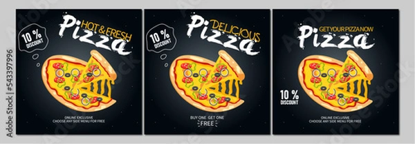 Fototapeta Pizza post and web banner template design. Set of web banner, flyer or poster with black accent for Pizza offer promotion.