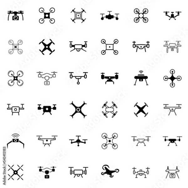 Fototapeta Drone vector icon set. Drone with camera for photographing and recording video.