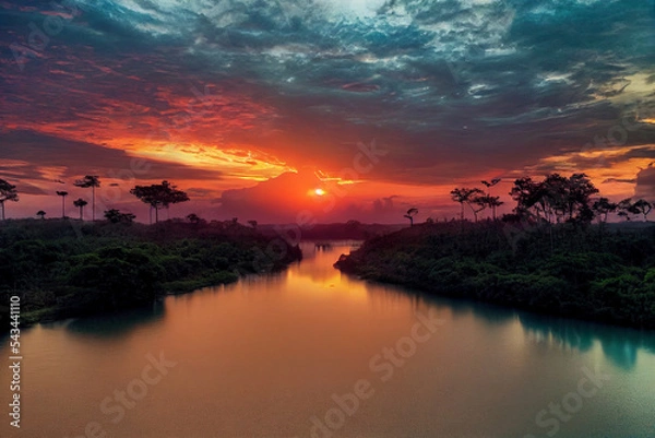 Fototapeta Sunset over the Amazon River