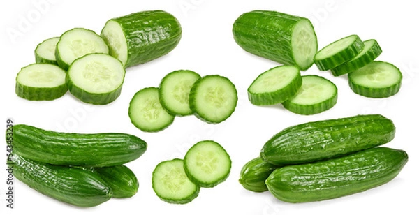 Fototapeta sliced cucumbers isolated on white background. clipping path