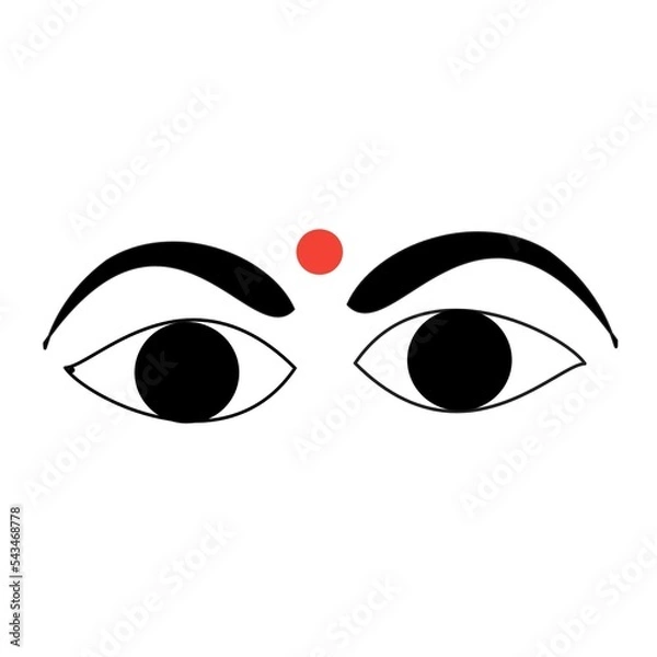 Fototapeta Illustration of two human eyes with eyebrows and red sticker on white background