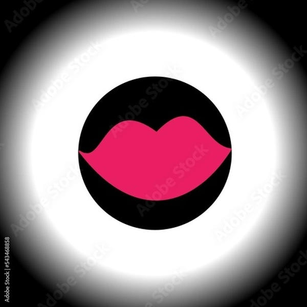 Fototapeta Creative pink lips art on round shaped black and white background