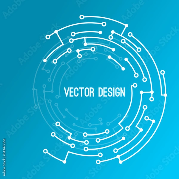 Obraz Abstract circle banner with high tech circuit frame texture. Vector electronic motherboard illustration.