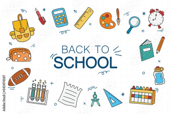 Obraz Back to School set. Vector of the many icons on the topic of education equipment and school.