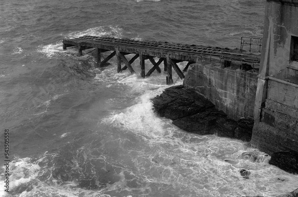 Fototapeta Abandoned slipway in Cornwall in black and white - shot on Adox film