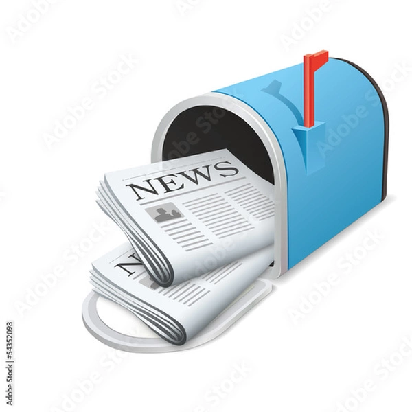 Obraz Beautiful blue metallic opened mailbox. Vector icon. Daily news
