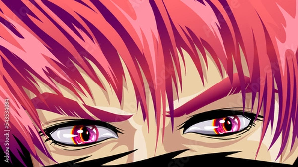 Obraz Furious look of a man. Red eyes warrior in anime style.