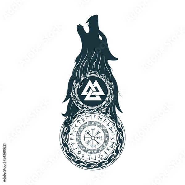 Obraz Viking symbol isolated on white. Hand drawn vector illustration in celtic style for tattoo and t-shirt design.