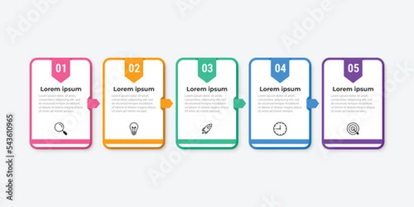 Fototapeta Business infographic thin line process with square template design with icons and 5 options or steps. Vector illustration.