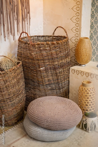 Obraz large wicker baskets near the wall middle east home interior details
