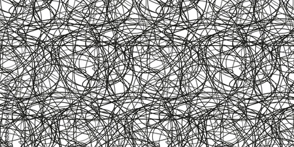 Fototapeta Chaos wallpaper. Chaotic pattern. Tangled texture with lines. Seamless hand drawn dinamic scrawls. Background with waves. Line art. Image for banners, posters, flyers and textiles