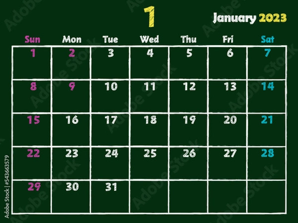 Fototapeta 2023年1月黒板カレンダー