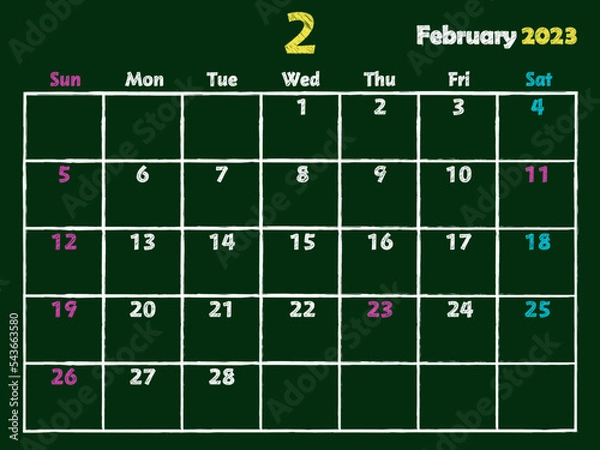 Fototapeta 2023年2月黒板カレンダー