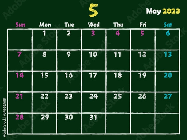 Fototapeta 2023年5月黒板カレンダー
