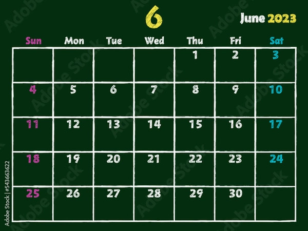 Fototapeta 2023年6月黒板カレンダー