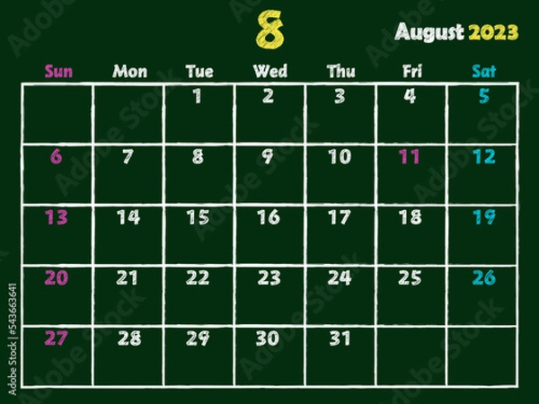 Fototapeta 2023年8月黒板カレンダー