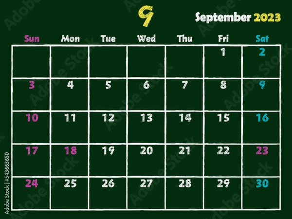 Fototapeta 2023年9月黒板カレンダー
