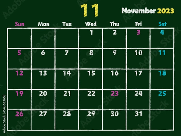 Fototapeta 2023年11月黒板カレンダー