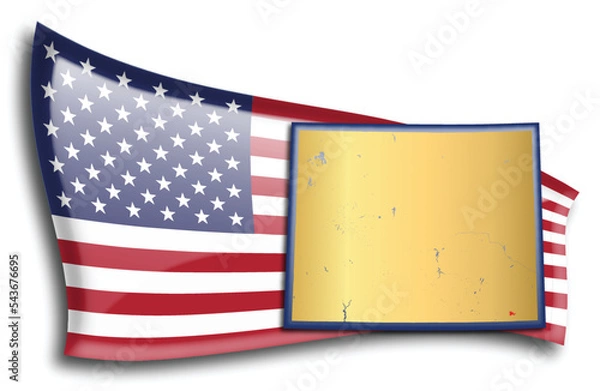 Fototapeta U.S. states - map of Wyoming against an American flag. Rivers and lakes are shown on the map. American Flag and State Map can be used separately and easily editable.