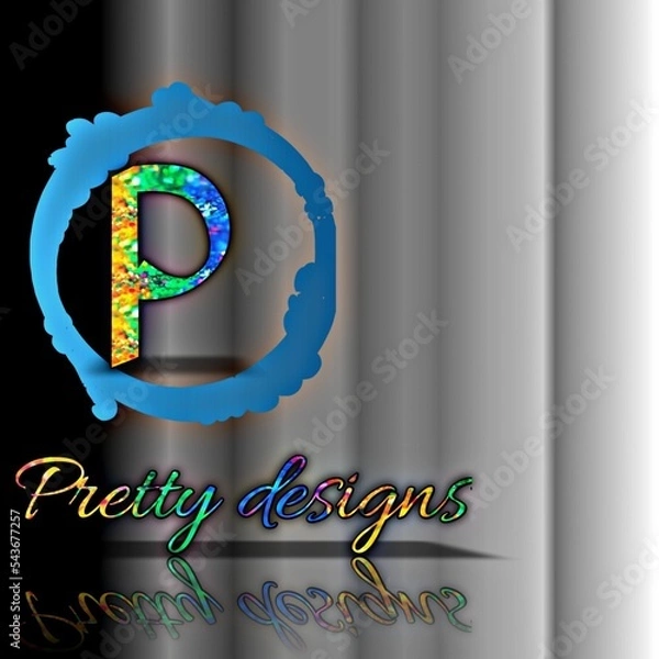 Fototapeta Colourful glittery text P letter and pretty designs written on black and white background logo 