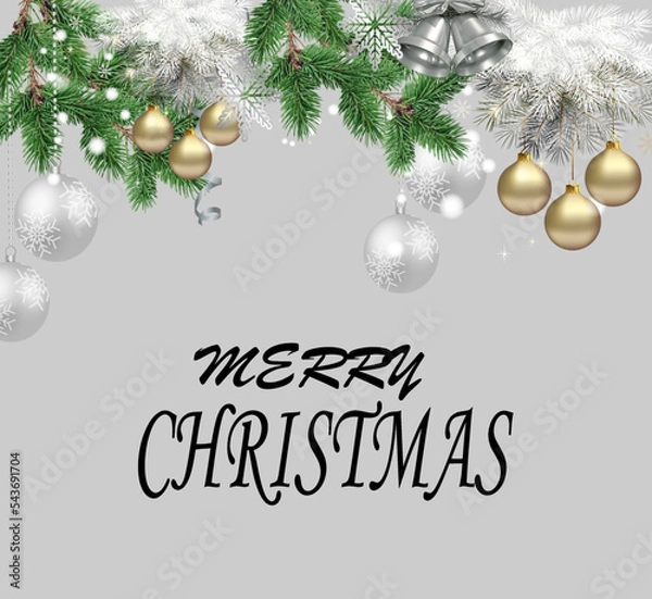 Fototapeta Christmas holidays design with greeting celebration  with different template and card with balls and green tree  and decorated with vector graphic illustration and this typography very congratulation.