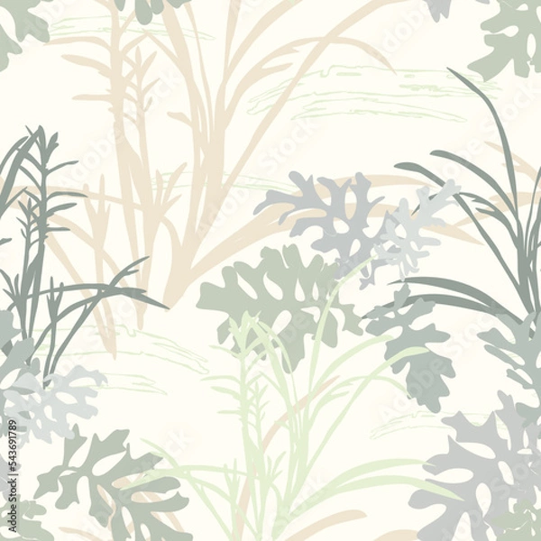 Obraz Abstract seamless pattern with leaves. Trendy hand drawn textures.