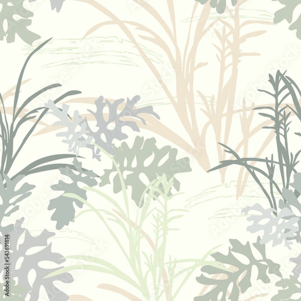 Obraz Abstract seamless pattern with leaves. Trendy hand drawn textures.
