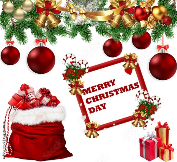 Fototapeta happy merry Christmas day  celebrated with gifts  and snowflake and green trees with balls and December present happy season podcast and template and enjoy this festive with children and Santa clause 