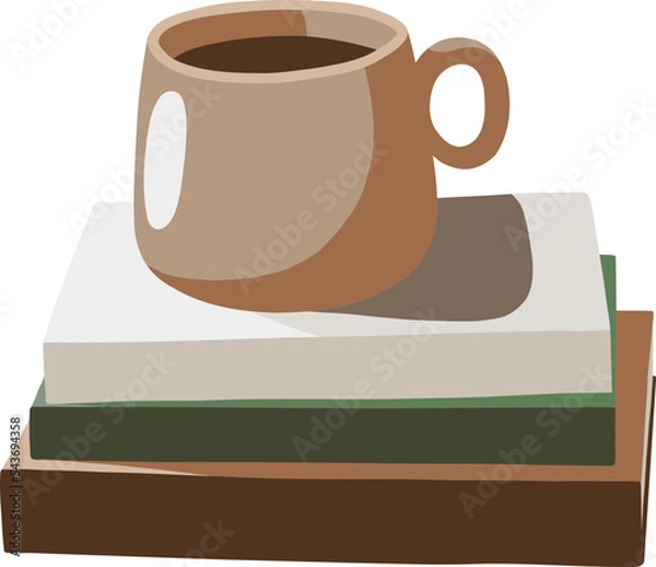 Fototapeta Vector brown mug stands on a stack of colorful books
