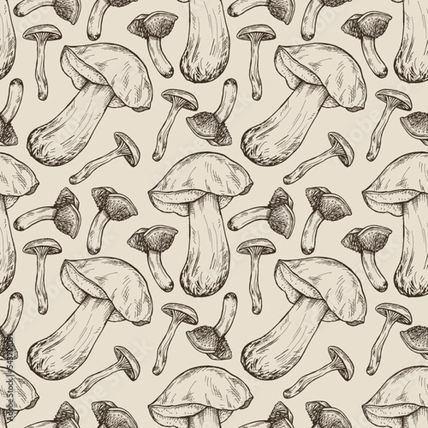 Fototapeta Seamless pattern with mushrooms. Stock background.