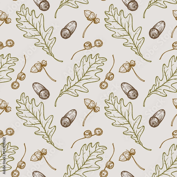 Fototapeta Seamless pattern with oak leaves and acorns.