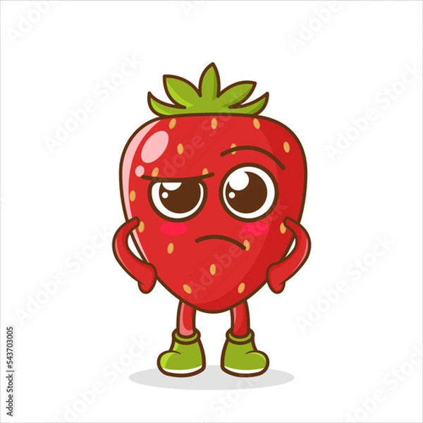 Fototapeta cute strawberry character with angry expression.