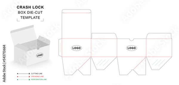 Fototapeta Crash lock box die cut template with 3D blank vector mockup