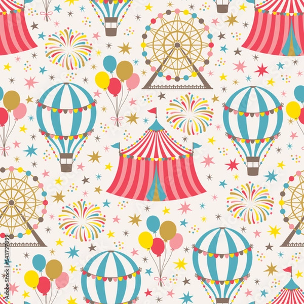 Obraz Circus theme pattern. Seamless pattern with vintage carnival elements. Vector illustration.