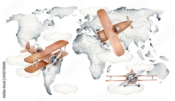 Obraz Map with airplanes.World atlas.