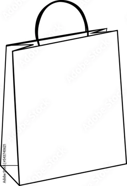 Fototapeta Simple black outline craft bag with handle on white background