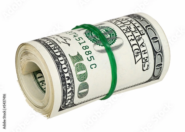 Obraz Rolled money on white. Clipping path included.