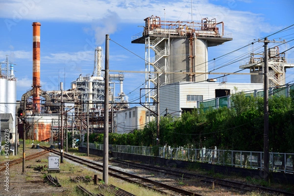 Obraz 工場のある鉄道風景 岳南鉄道