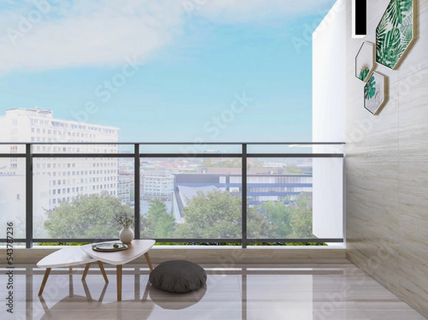 Fototapeta Leisure modern open balcony design, 3D rendering